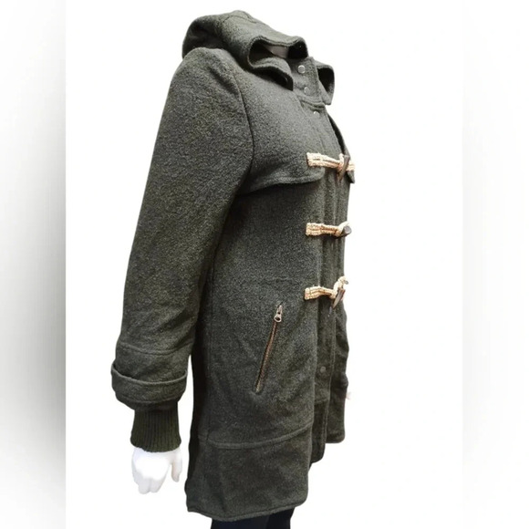 Free People EUC Dark Green Hooded Wool Blend Coat Size S/P - Picture 4 of 12